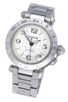 Cartier. A stainless steel automatic dual time wristwatch with date and bracelet, Ref. 2377,...