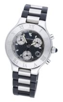 Cartier. A stainless steel chronograph wristwatch with date and bracelet, Ref. 2424, 21 Chro...