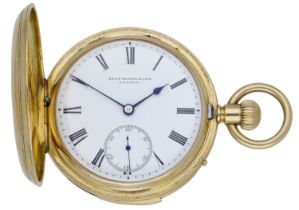 Klaftenberger, London. A gold hunting cased quarter repeating watch, 1871. Movement: gilded...