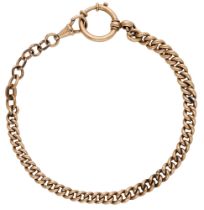 A gold curb-link bracelet, leading to a bolt clasp and with a plated cable-link extension, l...