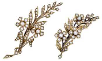 Two seed pearl spray brooches, circa 1900, of conforming design, each floral spray set throu...