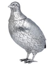 An early 20th century silver grouse table ornament, realistically modelled, with detachable...