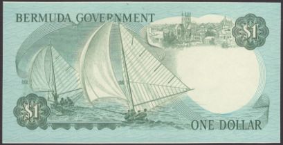 Bermuda Government, reverse proof on card for $1, ND (1970), fully and strongly engraved and...