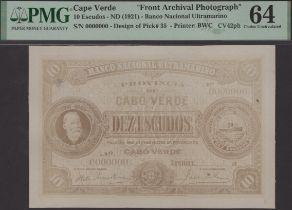 Banco Nacional Ultramarino, Cape Verde, obverse and reverse Bradbury Wilkinson photographs s...