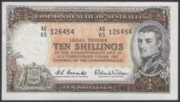 Commonwealth of Australia, 10 Shillings, ND (1954), serial number AG/65 126454, Coombs and W...