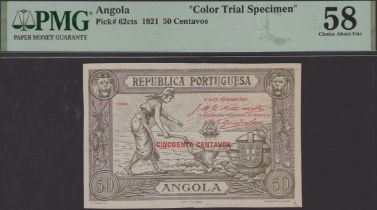 Republica Portuguesa, Angola, proof or trial for 50 Centavos, 1921, no serial number, mounti...
