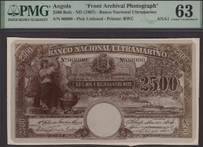 Banco Nacional Ultramarino, Angola, obverse and reverse Bradbury Wilkinson photographs showi...