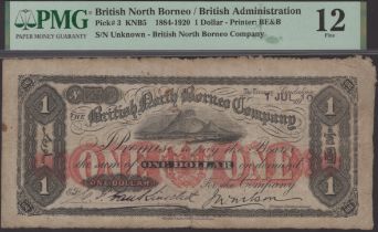 British North Borneo Company, $1, hand-stamped date 1 July 1910, serial number faded to obsc...