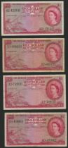 British Caribbean Territories, $1 (7), comprising 3 January 1956, prefix Q2, 2 January 1957...