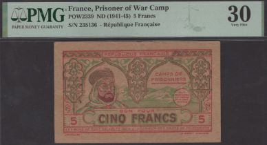 Republique Francaise, Camps de Prisoniers, 5 Francs, ND (c.1940-45), serial number 235136, i...