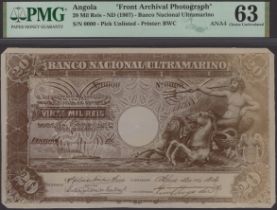 Banco Nacional Ultramarino, Angola, obverse and reverse Bradbury Wilkinson photographs showi...