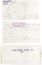 Banco de Cabo Verde, a group of initial engravers' workings on transparent acetate showing t...