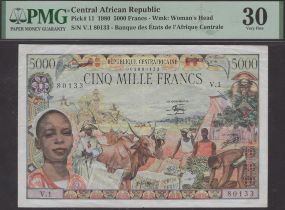 Banque des etats de l'Afrique Centrale, Republique Centrafricaine, 5000 Francs, ND (1980), s...