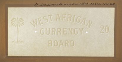 West African Currency Board, watermarked paper for 20 Shillings (3), issue of 1928-51, glued...