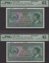 Banco Nacional Ultramarino, Cape Verde, printers' archival specimen 20 Escudos (2), 16 Novem...