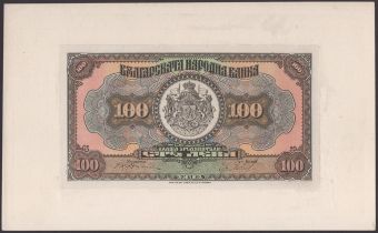 Bulgarian National Bank, obverse proof for 100 Leva from the 1922 Issue, no serial number, c...