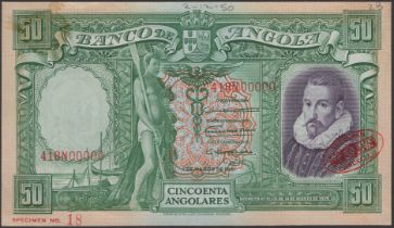 Banco de Angola, specimen 50 Angolares, 1 March 1951, serial number 41BN00000, red De La Rue...