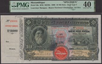 Banco Nacional Ultramarino, Mozambique, printers' archival specimen 10 Mil Reis, 1 March 190...