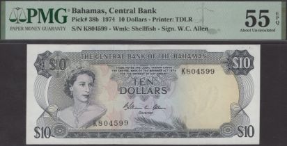 Central Bank of the Bahamas, $10, ND (1974), serial number K804599, Allen signature, in PMG...