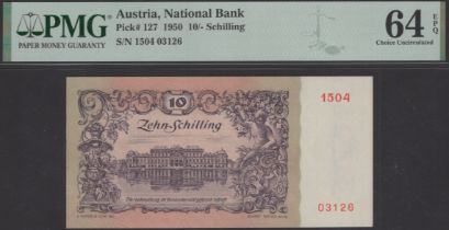 Oesterreichische Nationalbank, 10 Schilling, 1950, serial number 1504-03126, in PMG holder 6...