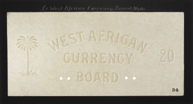 West African Currency Board, watermarked paper for 20 Shillings (3), issue of 1928-51, glued...