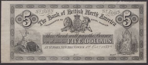 The Bank of British North America, Canada, proof for $5, St John, New Brunswick, 1 October 1...