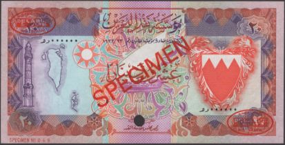Bahrain Monetary Agency, specimen 20 Dinars, L.1973 (1993), serial number 000000, red SPECIM...