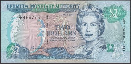 Bermuda Monetary Authority, $2, 7 May 2007, serial number C/4 466776, one minor counting fli...