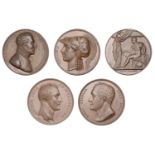 Copper medals (5) from Mudie's National Series, each 41mm: English Army on the Tagus, 1811,...
