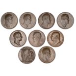 Copper medals (9) from Mudie's National Series, each 41mm: English Army Arrives in the Penin...