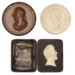 Duke of Wellington, a uniface portrait in wood, uniformed bust left, 'By Westwood' in ink on...