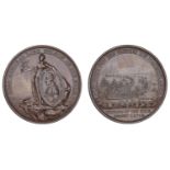 Battle of the Nile, 1798, a copper medal by C.H. KÃ¼chler for Davison, Peace standing on rock...