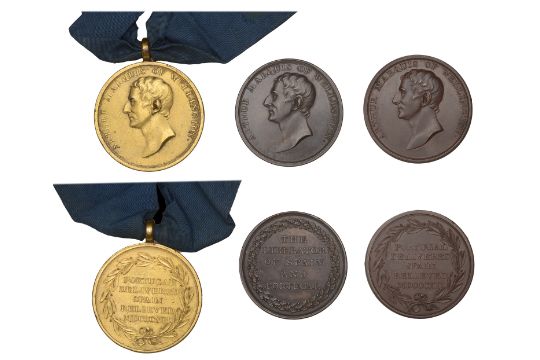 Marquess of Wellington, Victories, 1812, copper and cast gilt-copper medals, unsigned, 36mm...