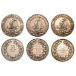 Royal Thames Yacht Club, medals by Garrard (3), in silver (2) and plated bronze, yacht saili...