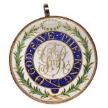 George III, Recovery from Illness, [1789], a uniface gilt-brass and enamel badge, god save t...