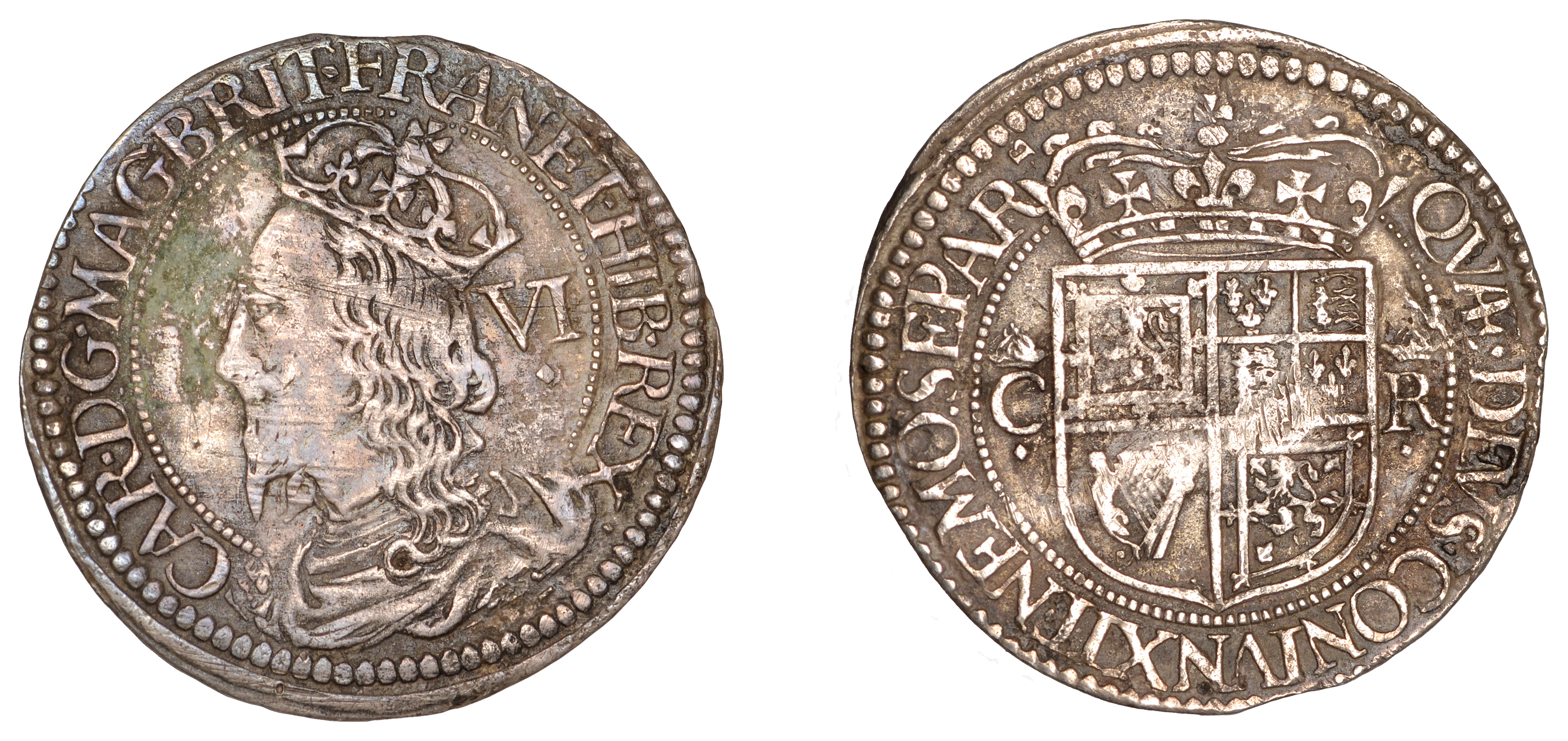 Charles I (1625-1649), Third coinage, Briot's issue, Six Shillings, no mm., signed b both si...