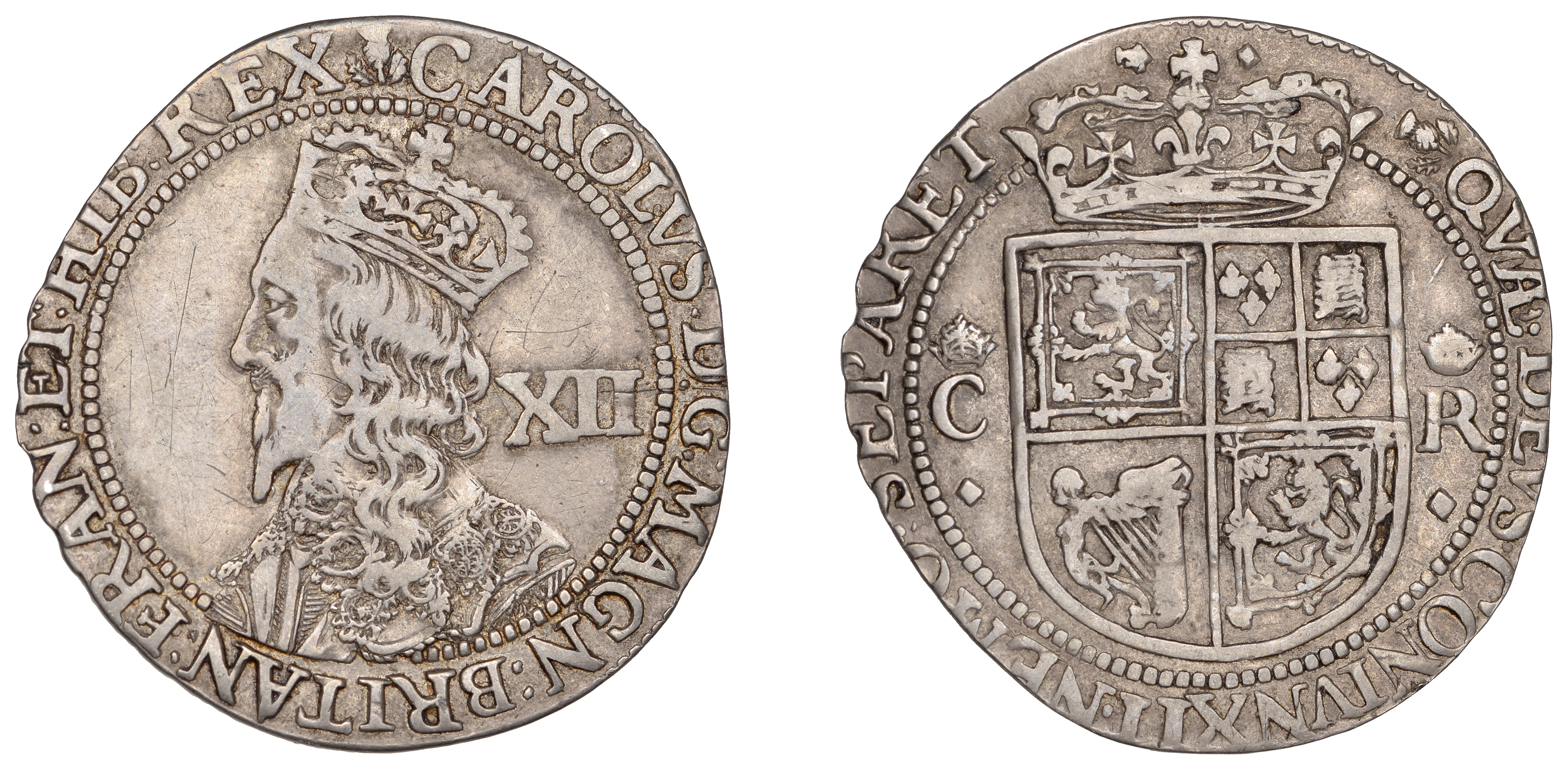 Charles I (1625-1649), Third coinage, Falconer's Second issue, Twelve Shillings, mm. thistle...