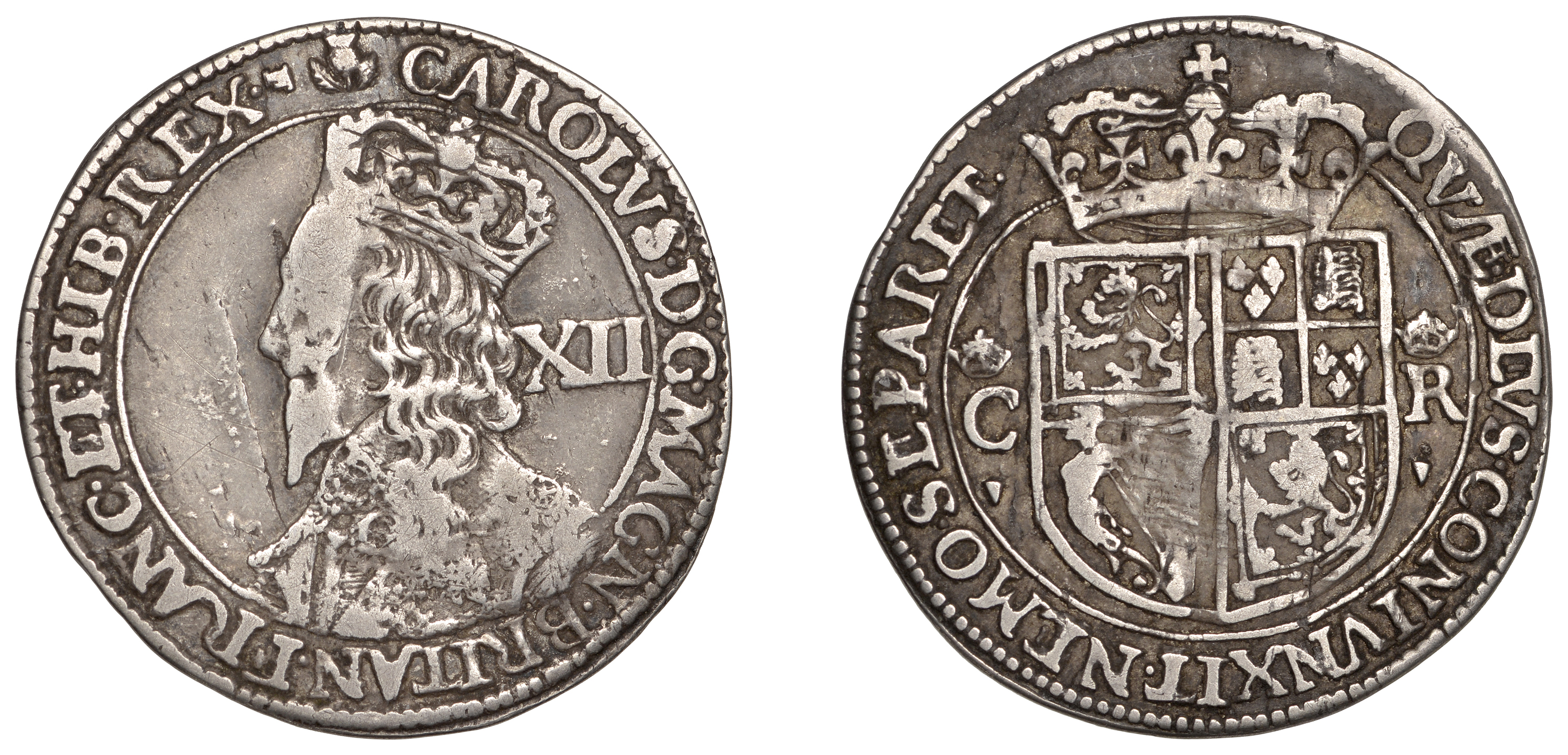 Charles I (1625-1649), Third coinage, Falconer's Second issue, Twelve Shillings, mm. thistle...