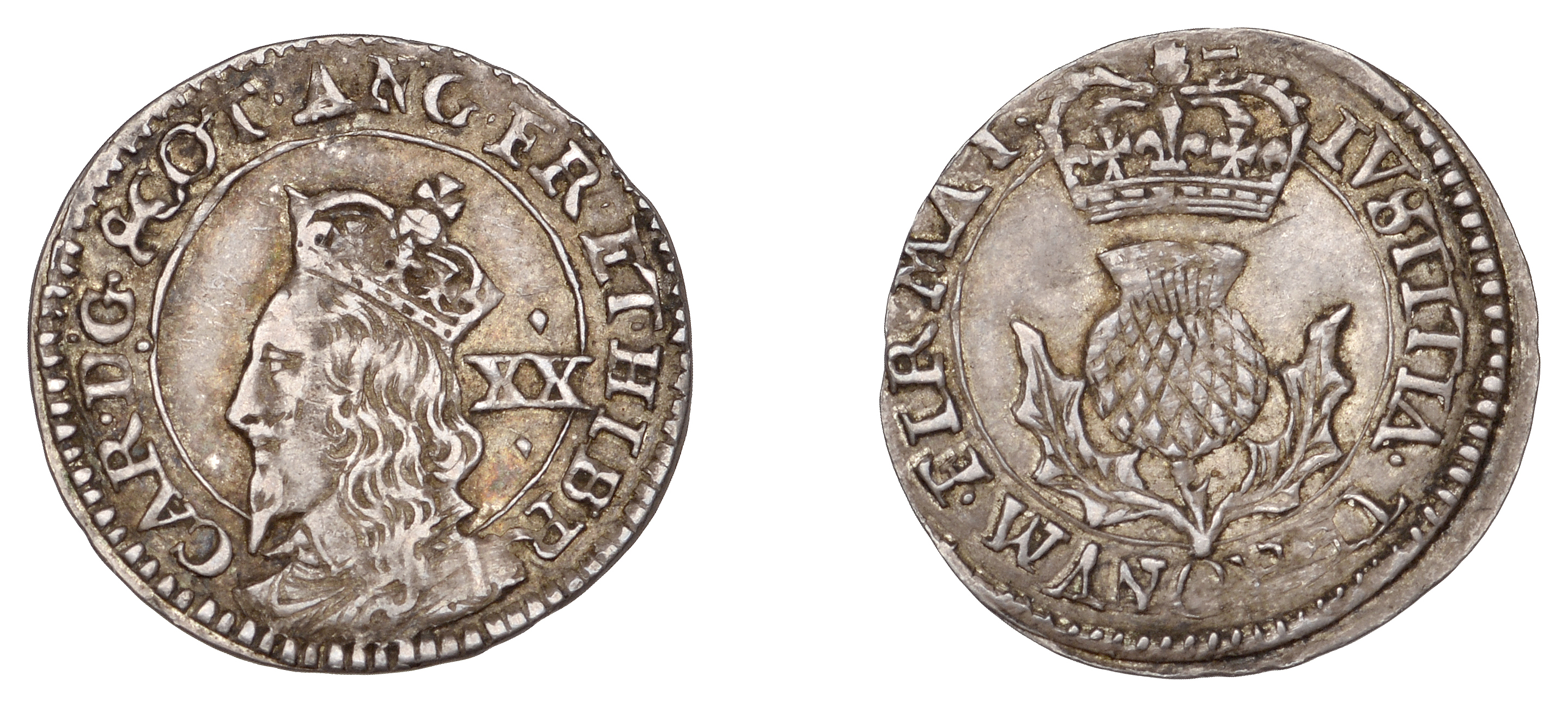 Charles I (1625-1649), Third coinage, Briot's issue, Twenty Pence, no mm., signed b above cr...