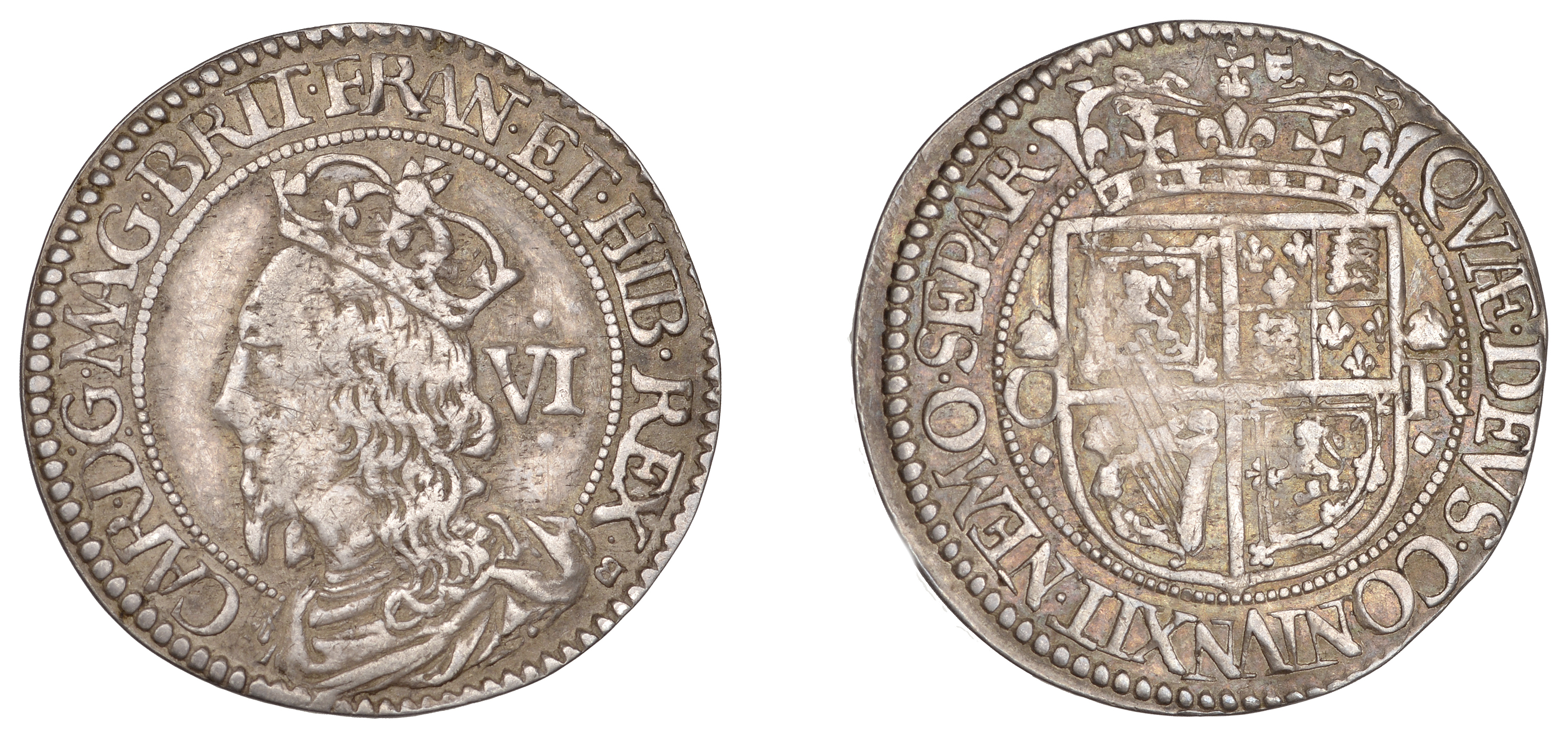 Charles I (1625-1649), Third coinage, Briot's issue, Six Shillings, no mm., signed b both si...