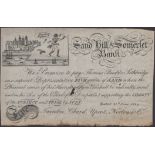 Sand Hill & Somerset Bank, for Taunton, Chard, Upcot, Norton & Co., promising to pay 'Thomas...