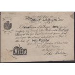 Bank of Exhibition, 1851, for John Watson, a note denominated Â£50, 14 January 1851, serial n...