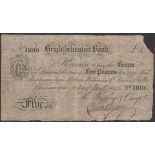 Brighthelmston Bank, for Wigney & Company, Â£5, 1 January 1842, serial number 11016, signed b...