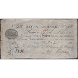 Alcester Bank, for Jno. Haynes, Richd. Bloxham & Jno. Morgan, Â£5, 1 January 1802, serial num...