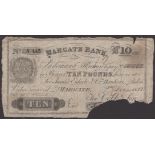 Margate Bank, for Cobb & Son, cancelled Â£10, 7 June 1833, serial number A.445, signature tor...