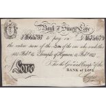 Bank of Sincere Love, a skit note in the style of a Bank of England note, denominated in Lov...