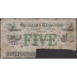 Swaledale & Wensleydale Banking Company Limited, cancelled Â£5, Bedale, 13 March 1897, serial...