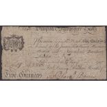 Drayton & Shropshire Bank, for Davies, Dickens, Wood & Co., 5 Guineas, 14 July 1797, serial...