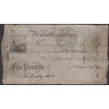 Newcastle Exchange Bank, for Self, Rowland Burdon Esq & Co., Â£5, December 1797, serial numbe...
