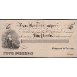 The Leeds Banking Company, proof on thin card for Â£5, ND, no signature or serial numbers, mi...